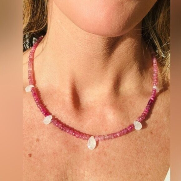 Pink Tourmaline & Moonstone Necklace Unique Handmade Necklace GORGEOUS & Unique - Picture 3 of 14